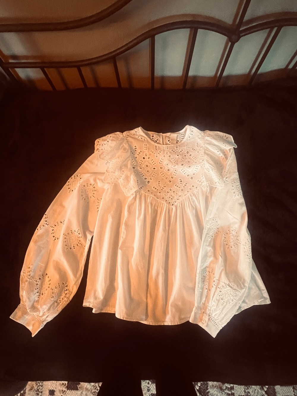 H&M White Eyelet Ruffle Yoke Blouse - Picture 2 of 6